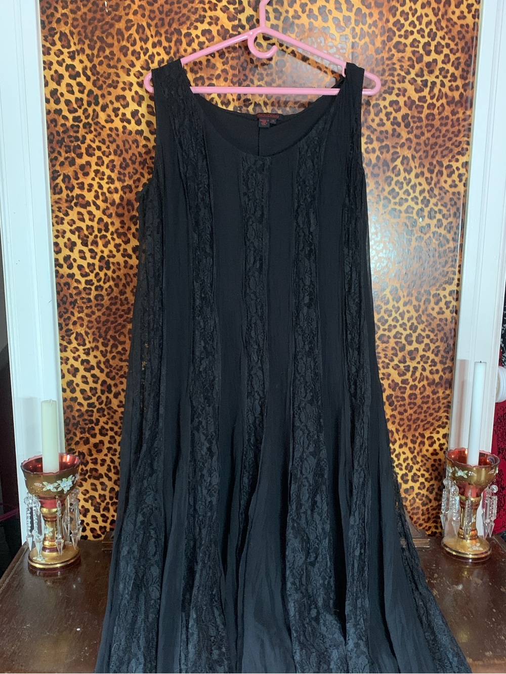 Simon Chang Black Lace-Panel A-Line Maxi dress